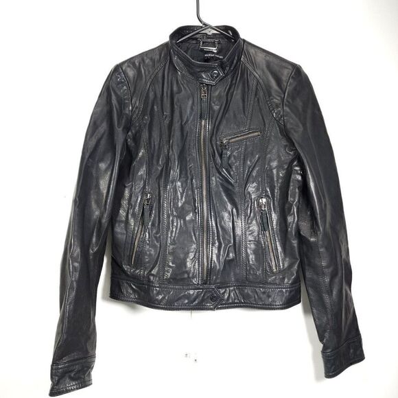 WILSONS Women's Sz M Black Leather Alligator Embossed Lining Biker Jacket - Picture 1 of 15